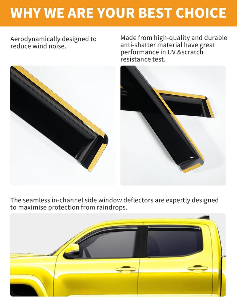 Deejecsun in-Channel Window Rain Guards Fit for Toyota Tacoma Double Cab 2016-2023 Rain Guard Extra Durable Window Deflectors Vent Visors Vent Shades Exterior Truck Accessories - Image 5